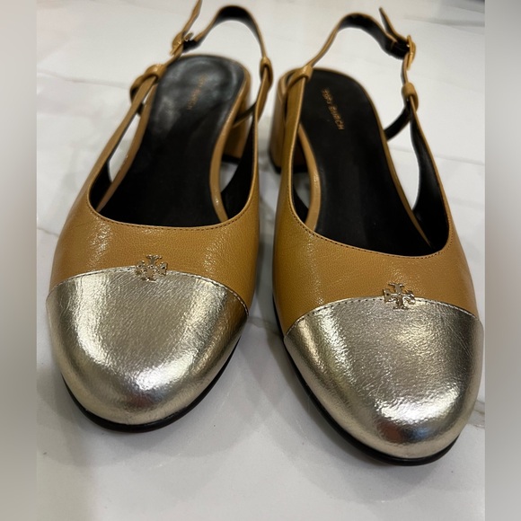 Tory Burch Camel and Silver Cap-Toe Slingback - Picture 2 of 5